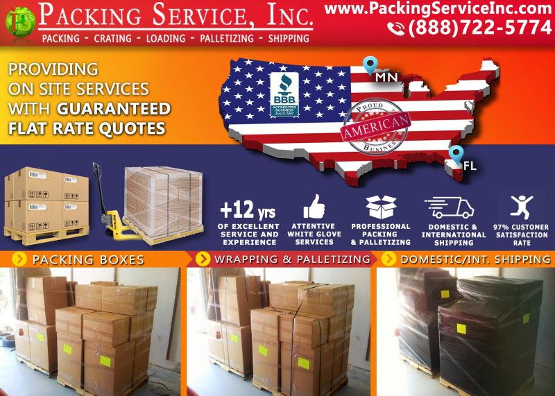 Packing Boxes, Palletizing On-site and Shipping FL to MN