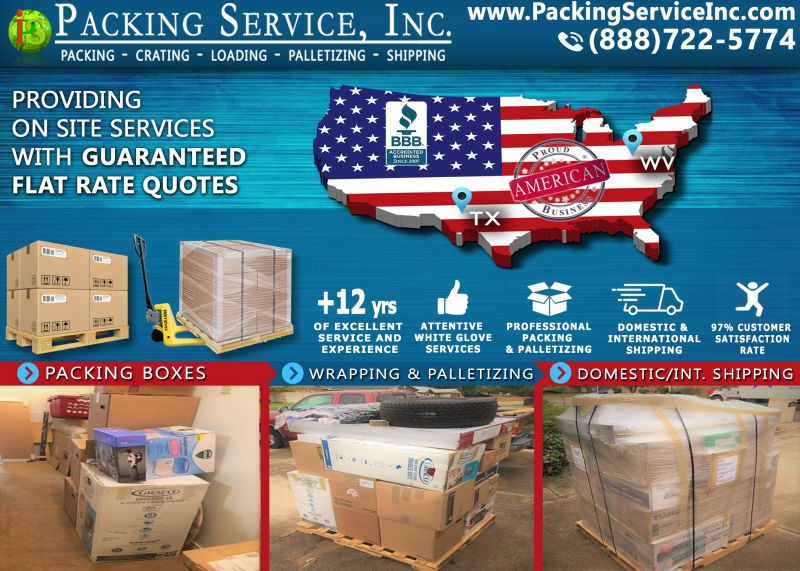 Palletize boxes and Shipping Services TX to West Virginia