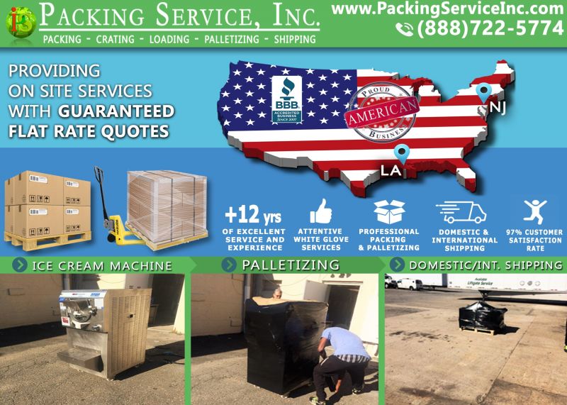 Wrap Ice cream machine, palletize and ship from LA to NJ