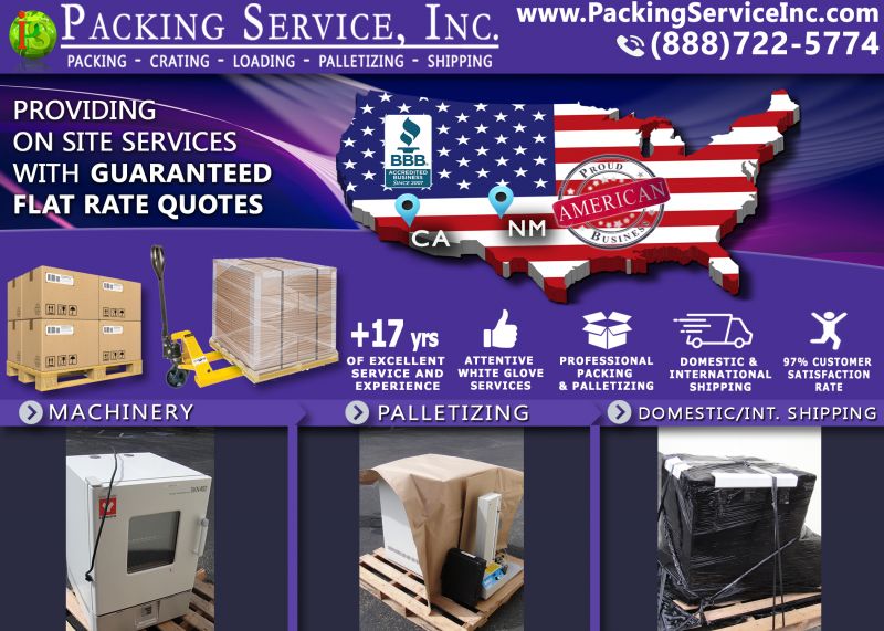 Wrapping Palletizing machinery California to New Mexico